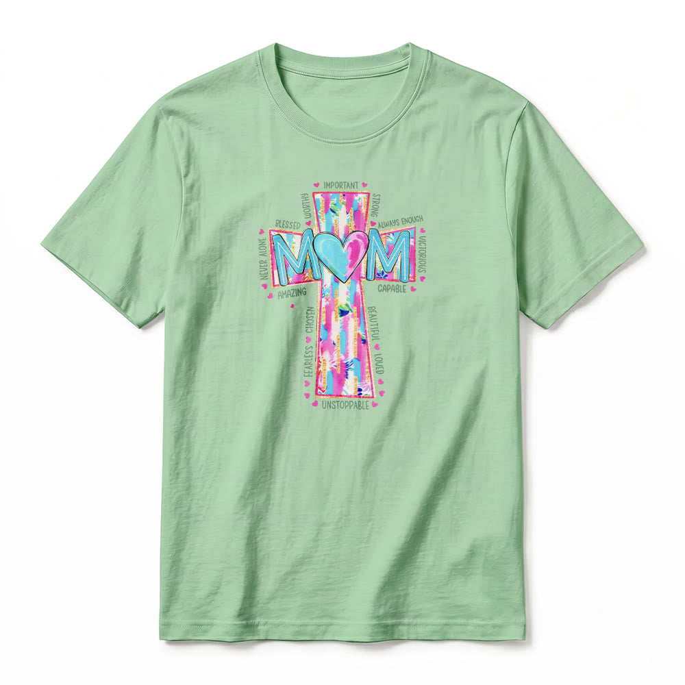 Christianartworkshop Faith Mom Cross Pattern Front Print Premium Short Sleeve T-Shirt - image 23