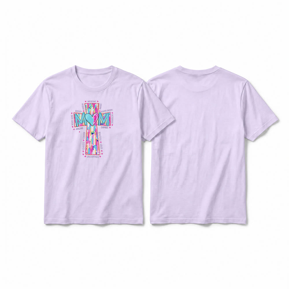 Christianartworkshop Faith Mom Cross Pattern Front Print Premium Short Sleeve T-Shirt - Purple - 2XL - image 13