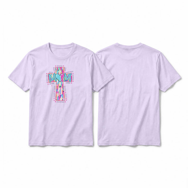 Christianartworkshop Faith Mom Cross Pattern Front Print Premium Short Sleeve T-Shirt - Purple - 2XL - image 13