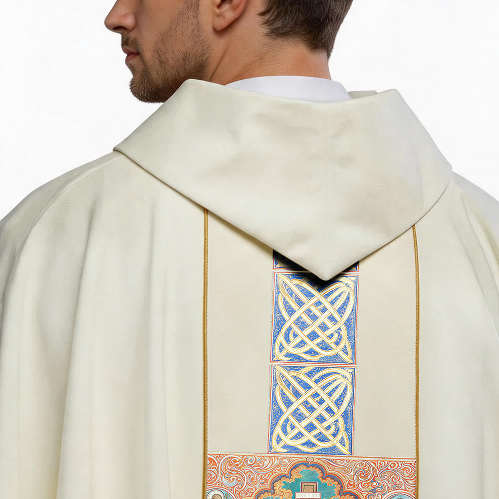 Christianartworkshop Elegant Printed Chasuble With Central Crucifix, INRI Inscription And Ornate Celtic Knot Print Chasuble - image 6