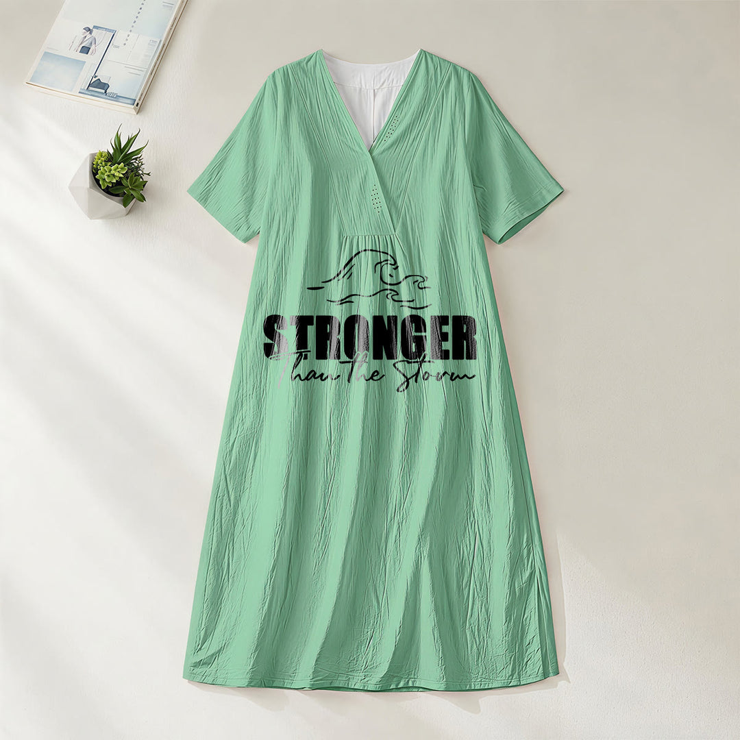 Christianartworkshop "Stronger Than The Storm" Wave Graphic V-Neck Short Sleeve Midi Dress - Green - 4XL - image 20