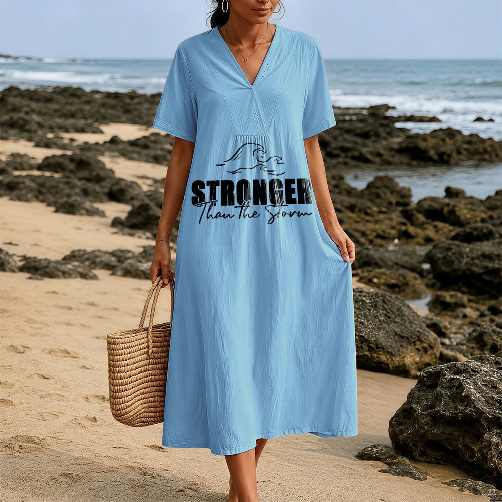 Christianartworkshop "Stronger Than The Storm" Wave Graphic V-Neck Short Sleeve Midi Dress - image 1