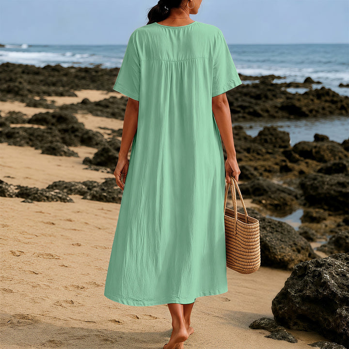 Christianartworkshop Plain Tone Love Scripture Rainbow Heart Slogan V-Neck Casual Midi Dress - image 3