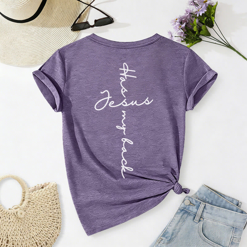 Christianartworkshop "Jesus Has My Back" Front & Back Print Casual V-neck T-shirt - image 58
