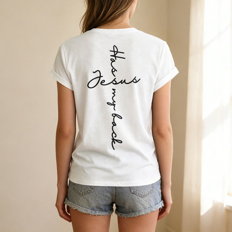 Christianartworkshop "Jesus Has My Back" Front & Back Print Casual V-neck T-shirt - image 35