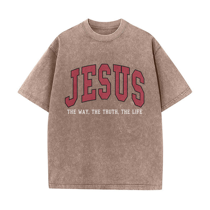 Christianartworkshop Streetwear Style "Jesus The Way The Truth The Life" Washed Unisex T-Shirt - Brown - 5XL - image 5