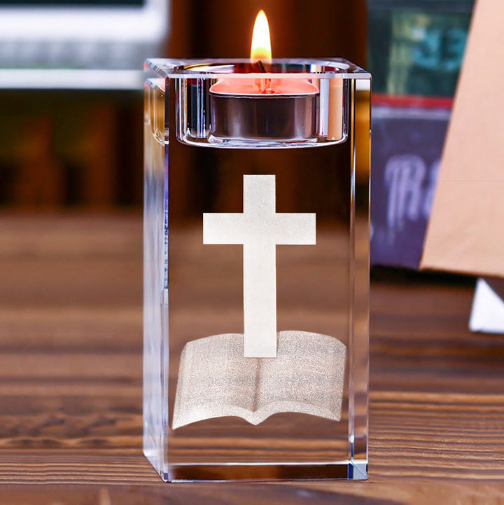 Christianartworkshop Luminous Tealight Compatible Inner Engraved Holy Figure Crystal Holder: A Symbol of Peaceful Prayer Atmosphere - image 8