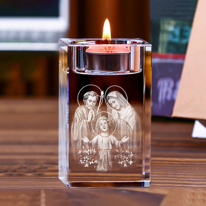 Christianartworkshop Luminous Tealight Compatible Inner Engraved Holy Figure Crystal Holder: A Symbol of Peaceful Prayer Atmosphere - image 15
