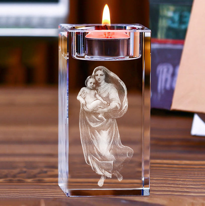 Christianartworkshop Luminous Tealight Compatible Inner Engraved Holy Figure Crystal Holder: A Symbol of Peaceful Prayer Atmosphere - image 10