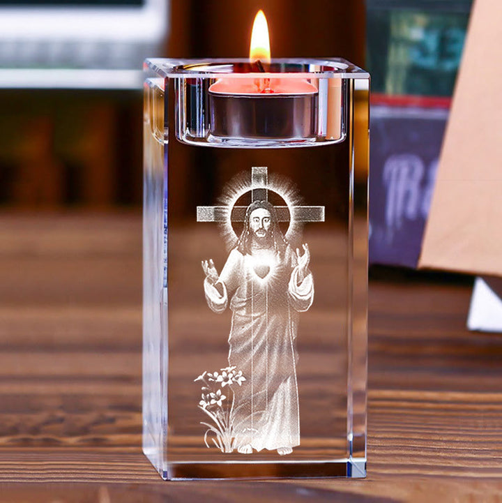 Christianartworkshop Luminous Tealight Compatible Inner Engraved Holy Figure Crystal Holder: A Symbol of Peaceful Prayer Atmosphere - image 19