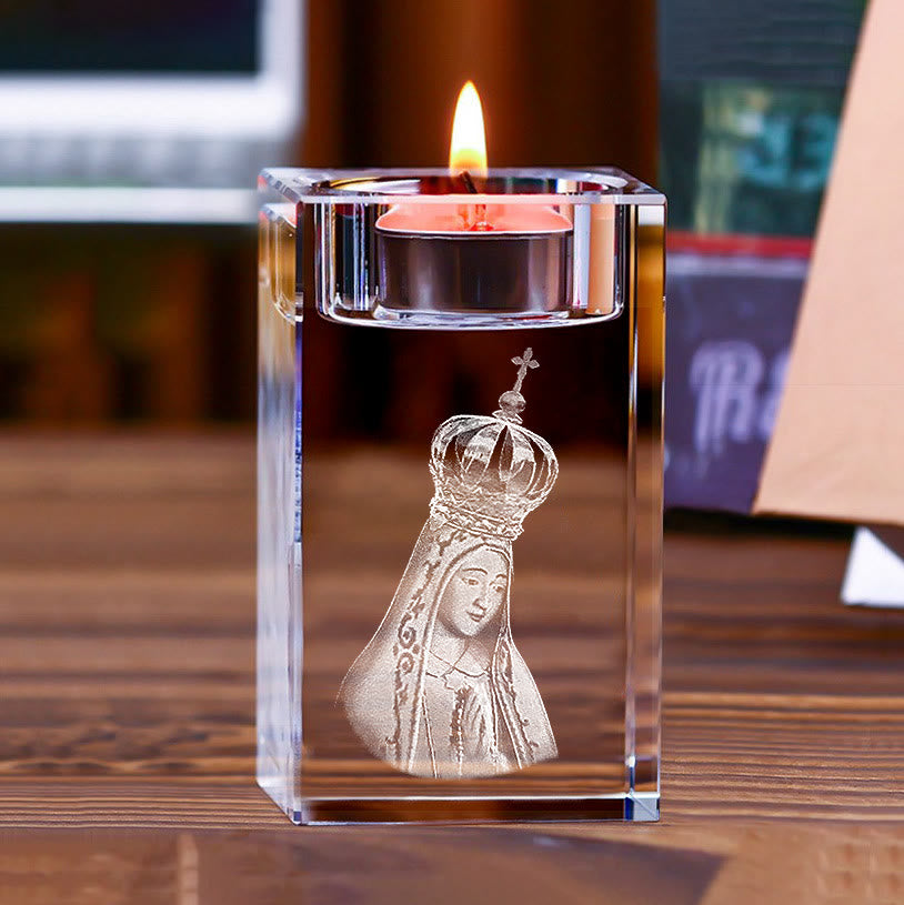 Christianartworkshop Luminous Tealight Compatible Inner Engraved Holy Figure Crystal Holder: A Symbol of Peaceful Prayer Atmosphere - image 1