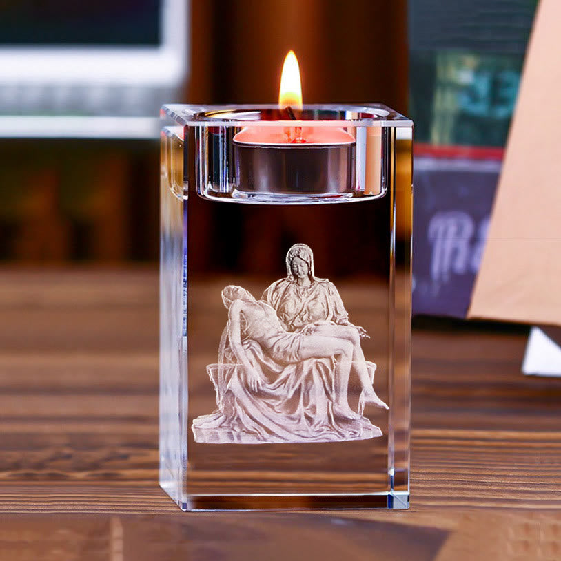 Christianartworkshop Luminous Tealight Compatible Inner Engraved Holy Figure Crystal Holder: A Symbol of Peaceful Prayer Atmosphere - Pietà - 1.97''*1.97''*3.94''/5*5*10cm - image 14