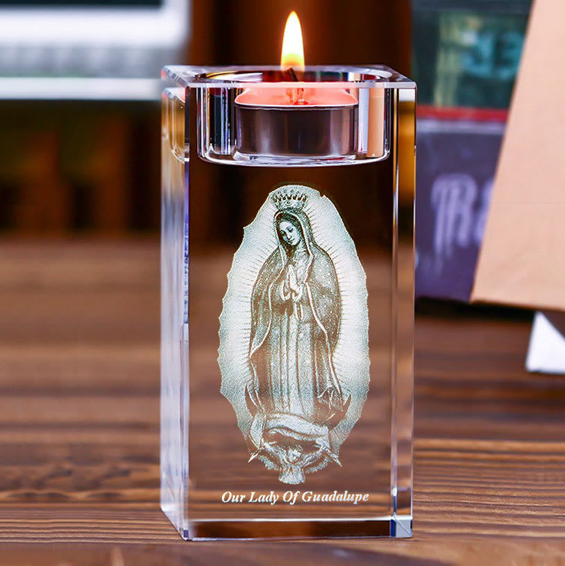 Christianartworkshop Luminous Tealight Compatible Inner Engraved Holy Figure Crystal Holder: A Symbol of Peaceful Prayer Atmosphere - image 18