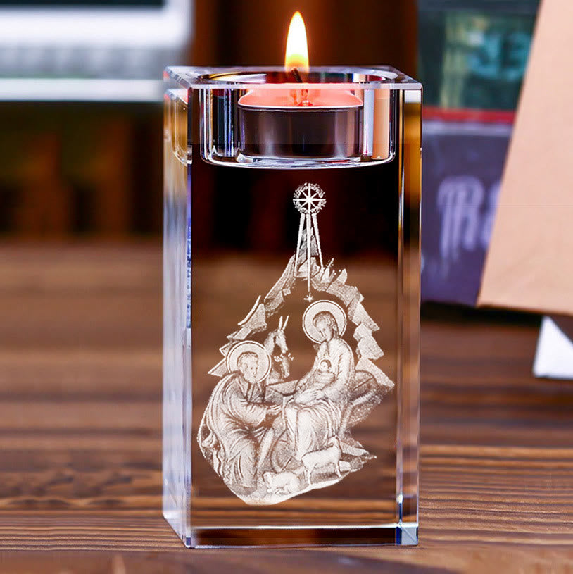 Christianartworkshop Luminous Tealight Compatible Inner Engraved Holy Figure Crystal Holder: A Symbol of Peaceful Prayer Atmosphere - image 3