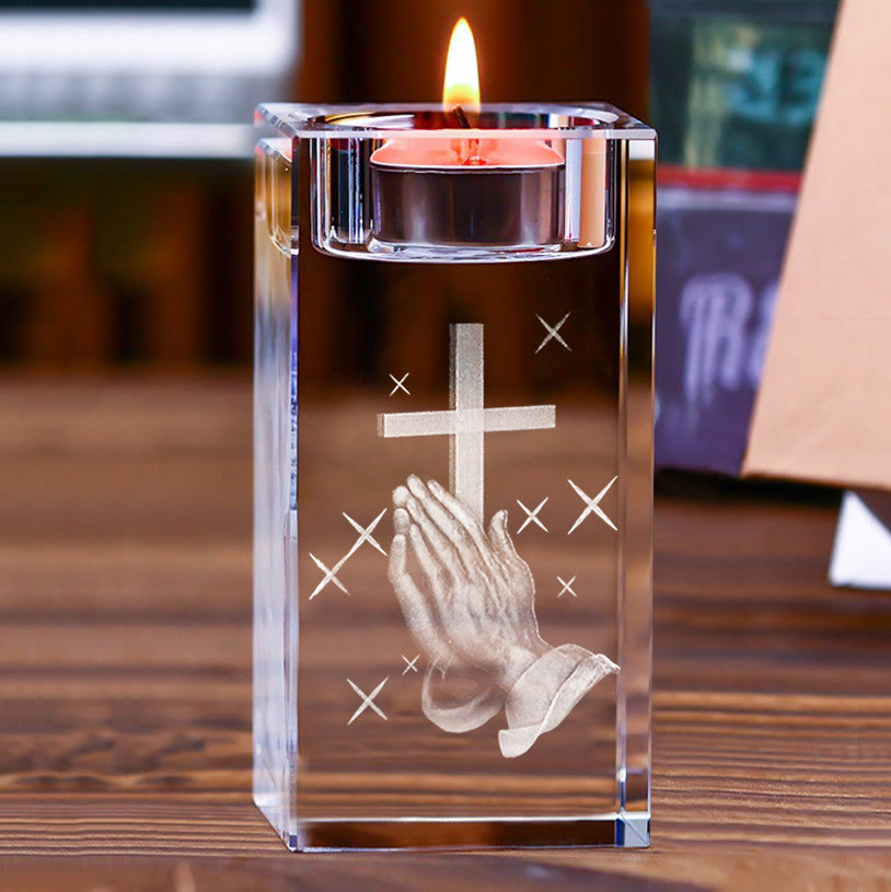 Christianartworkshop Luminous Tealight Compatible Inner Engraved Holy Figure Crystal Holder: A Symbol of Peaceful Prayer Atmosphere - image 9