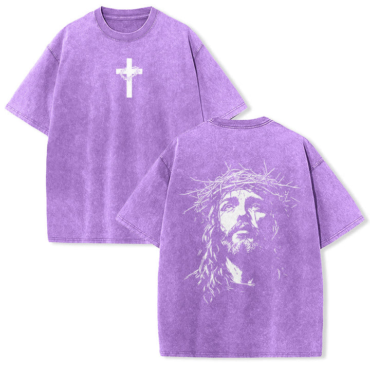 Christianartworkshop Cross with Crown of Thorns Detail Washed Unisex T-Shirt - Purple - 5XL - image 20