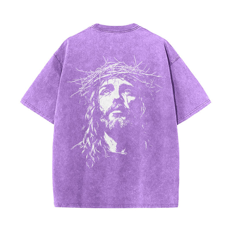 Christianartworkshop Cross with Crown of Thorns Detail Washed Unisex T-Shirt - image 21