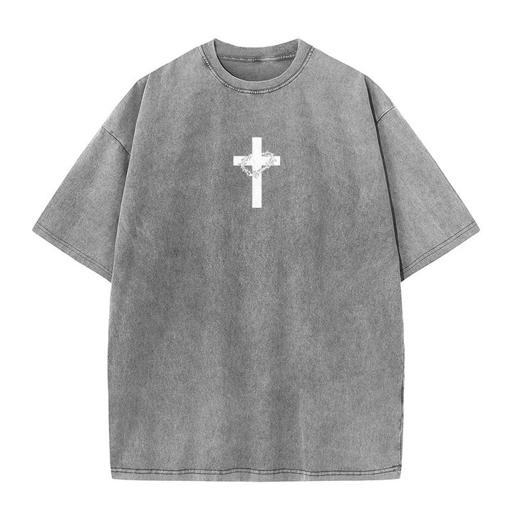Christianartworkshop Cross with Crown of Thorns Detail Washed Unisex T-Shirt - image 28