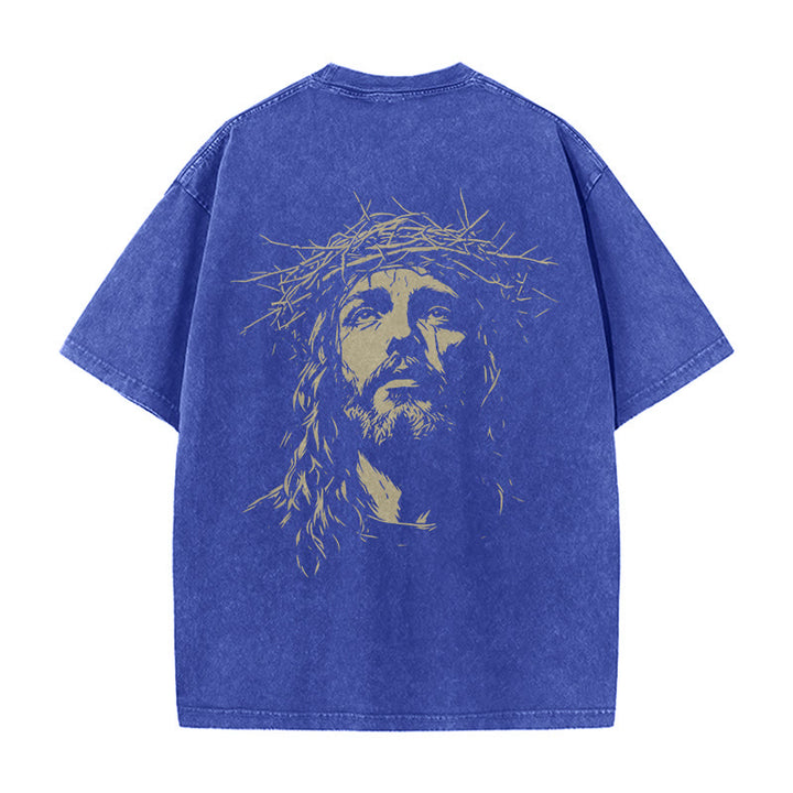 Christianartworkshop Cross with Crown of Thorns Detail Washed Unisex T-Shirt - image 24