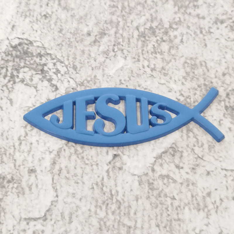 Christianartworkshop Ichthys Fish Shape JESUS Embossed Car Sticker: A Symbol of Abiding Faith & Divine Safeguard - Blue - image 8