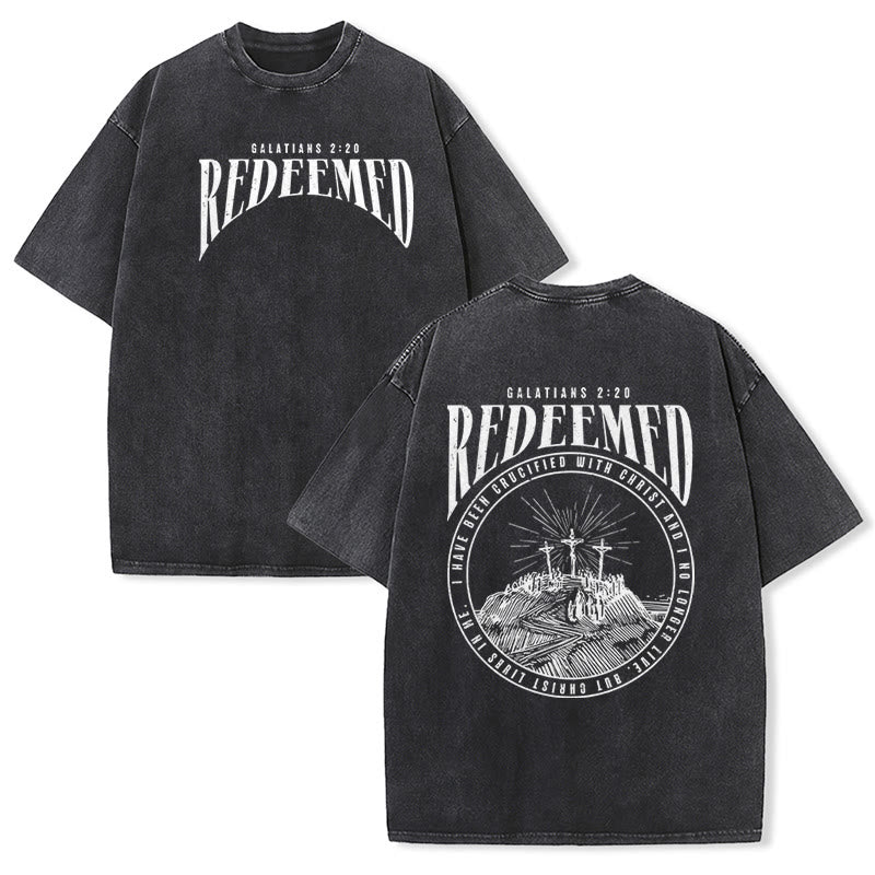 Christianartworkshop "Redeemed" Galatians 2:20 Front & Back Print Washed Unisex T-Shirt - Black - 5XL - image 8