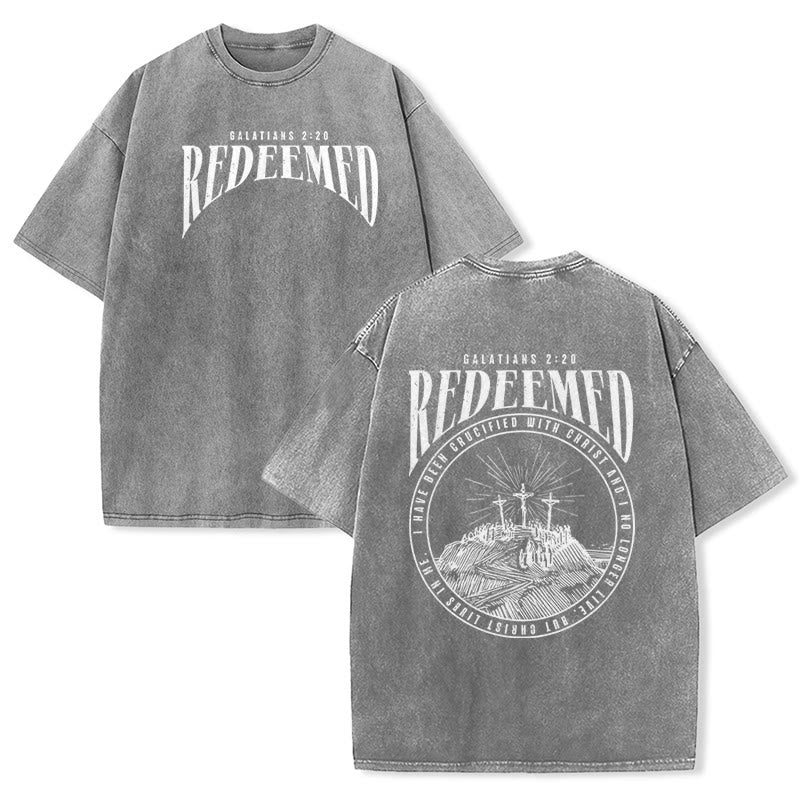 Christianartworkshop "Redeemed" Galatians 2:20 Front & Back Print Washed Unisex T-Shirt - Grey - 5XL - image 26