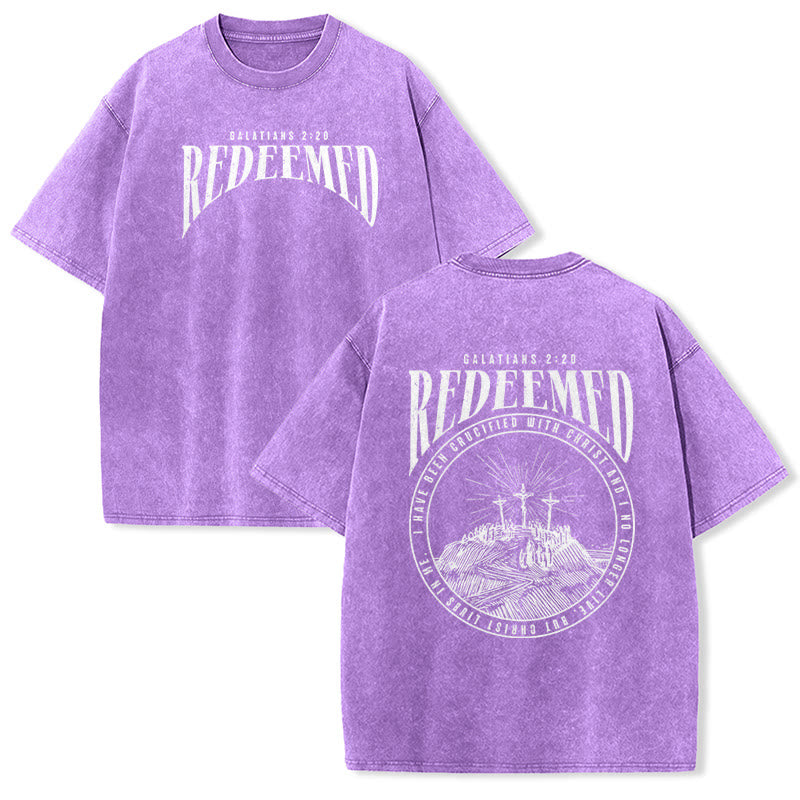Christianartworkshop "Redeemed" Galatians 2:20 Front & Back Print Washed Unisex T-Shirt - Purple - 5XL - image 20