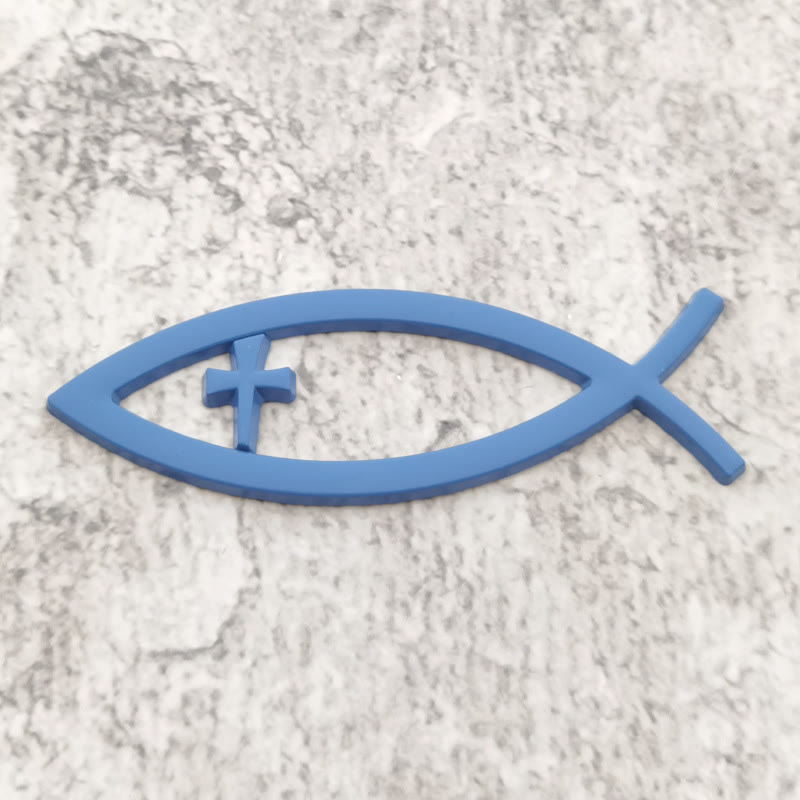Christianartworkshop Ichthys Hollow Fish Frame Inset Cross Car Sticker: A Symbol of Steadfast Faith & Journey Protection - Blue - image 5