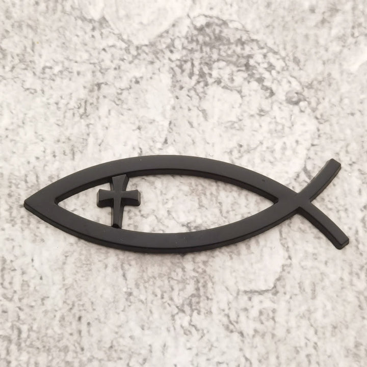 Christianartworkshop Ichthys Hollow Fish Frame Inset Cross Car Sticker: A Symbol of Steadfast Faith & Journey Protection - Black - image 6