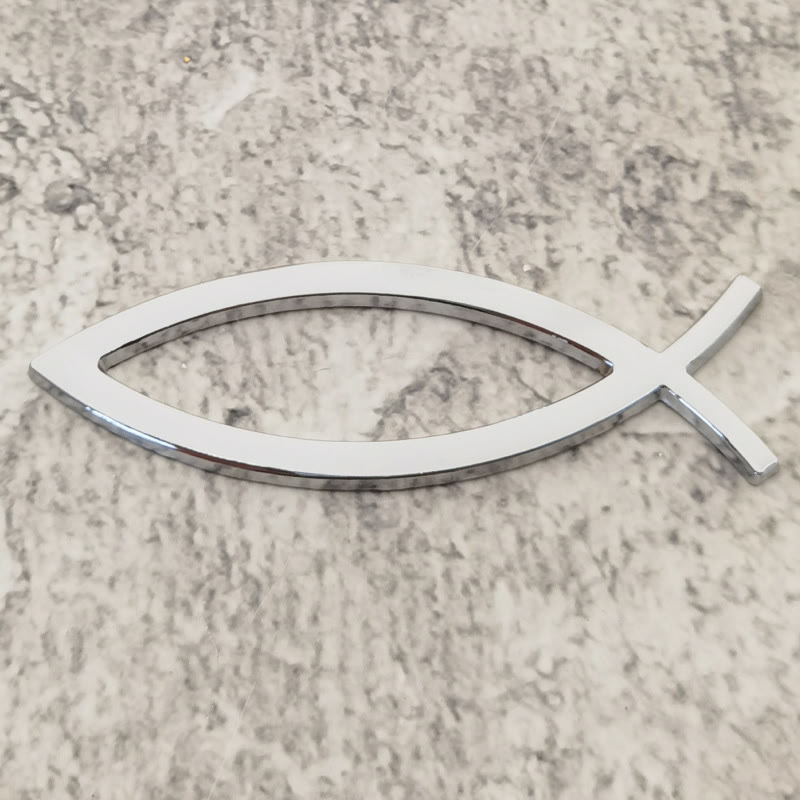 Christianartworkshop Minimalist Hollow Ichthys Fish Outline Car Sticker: A Symbol of Abiding Faith & Roadside Divine Protection - Silver - image 1