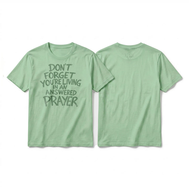 Christianartworkshop "Don't Forget You're Living In An Answered Prayer" Premium Short Sleeve T-Shirt - Light Green - 2XL - image 19