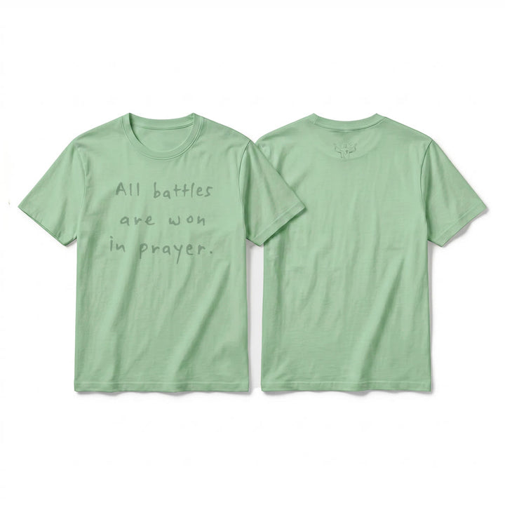 Christianartworkshop All Battles Are Won In Prayer Faith Affirmation Premium Short Sleeve T-Shirt - Light Green - 2XL - image 19