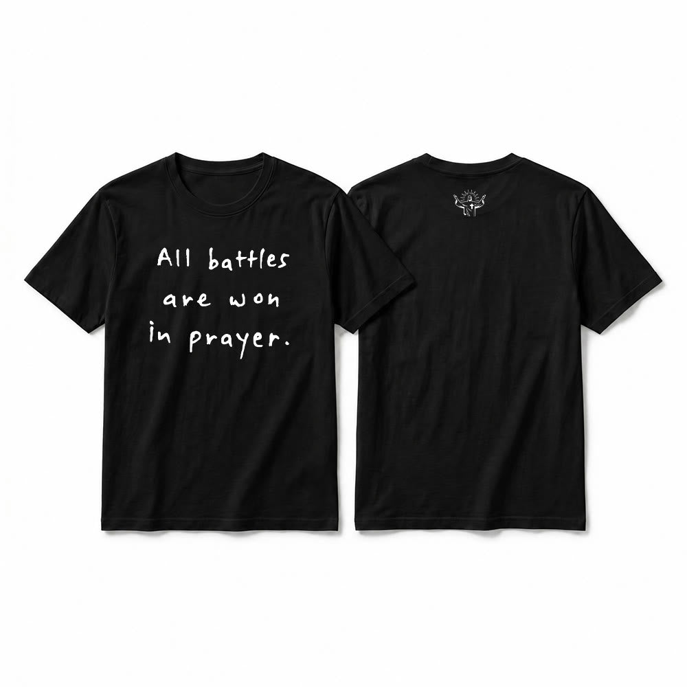 Christianartworkshop All Battles Are Won In Prayer Faith Affirmation Premium Short Sleeve T-Shirt - Black - 2XL - image 10