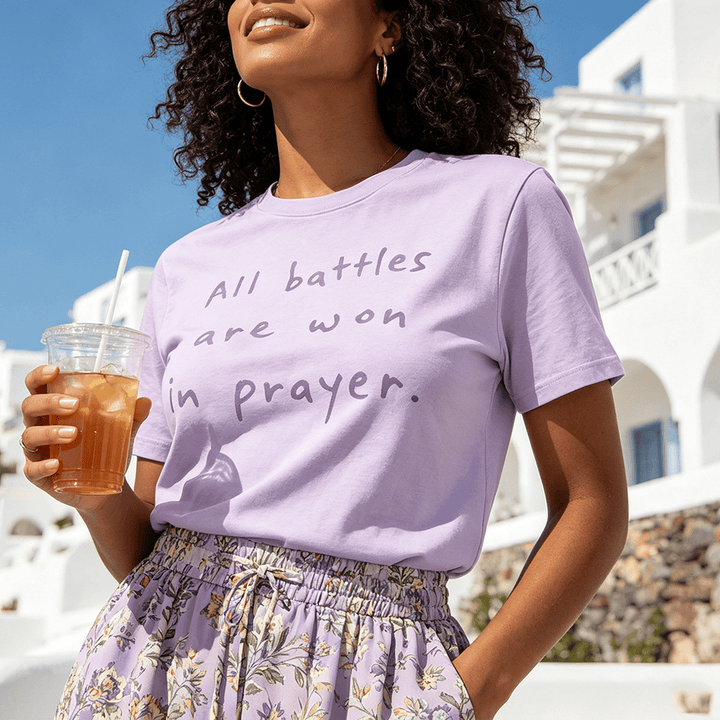 Christianartworkshop All Battles Are Won In Prayer Faith Affirmation Premium Short Sleeve T-Shirt - image 0