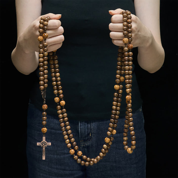 Christianartworkshop Traditional 15/20 Decade Wooden Rosary with St. Benedict & Crucifix - image 0