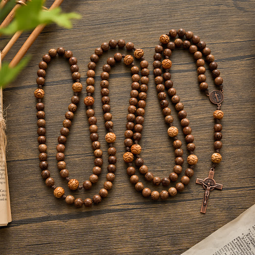 Christianartworkshop Traditional 15/20 Decade Wooden Rosary with St. Benedict & Crucifix - image 5