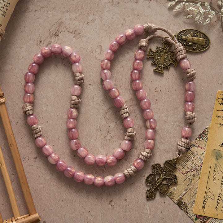 Christianartworkshop Blush Pink Paracord Rosary with Antique Bronze St. Benedict - image 5