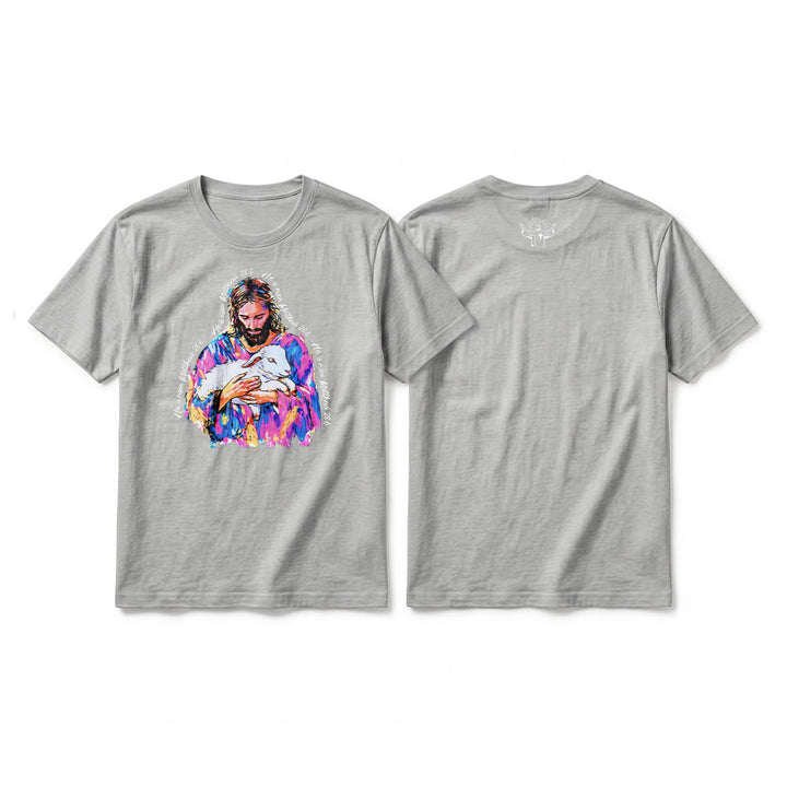 Christianartworkshop "He is Risen Matthew 28:6" Jesus and the Lamb Premium Short Sleeve T-Shirt - Grey - 2XL - image 16