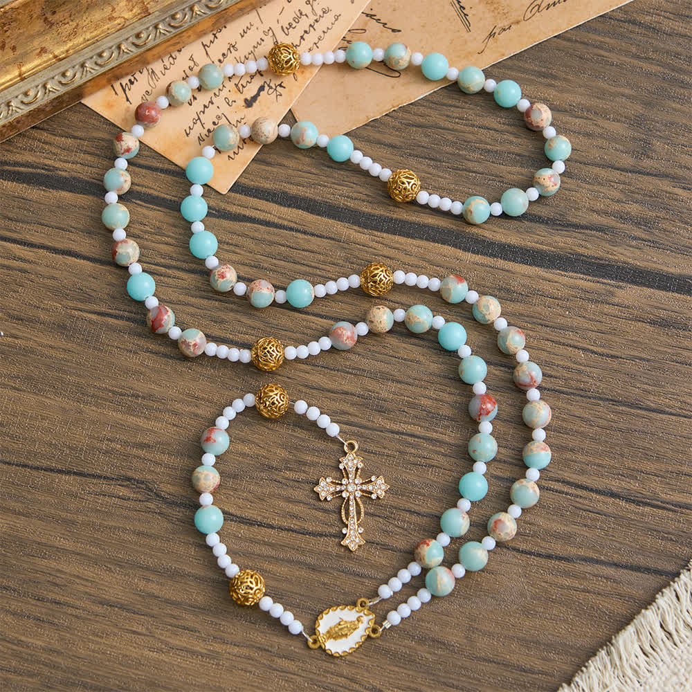Christianartworkshop Soft Aqua Shoushan Stone Rosary: Our Lady Marian Devotion - image 5