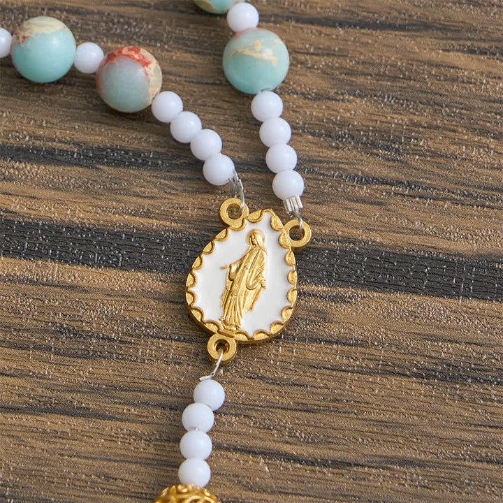 Christianartworkshop Soft Aqua Shoushan Stone Rosary: Our Lady Marian Devotion - image 7