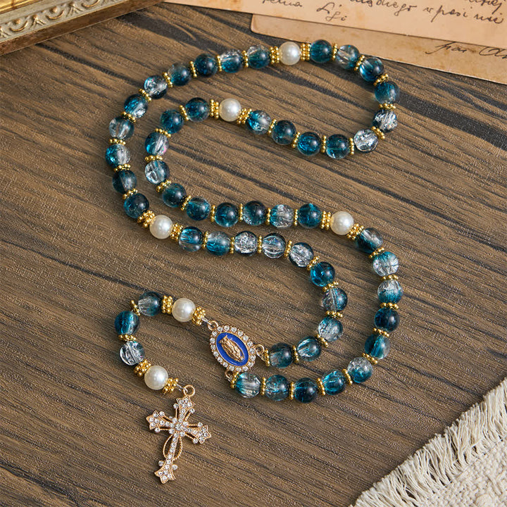 Christianartworkshop Blue Crackle Glass Bead Rosary for Daily Marian Devotion - image 2