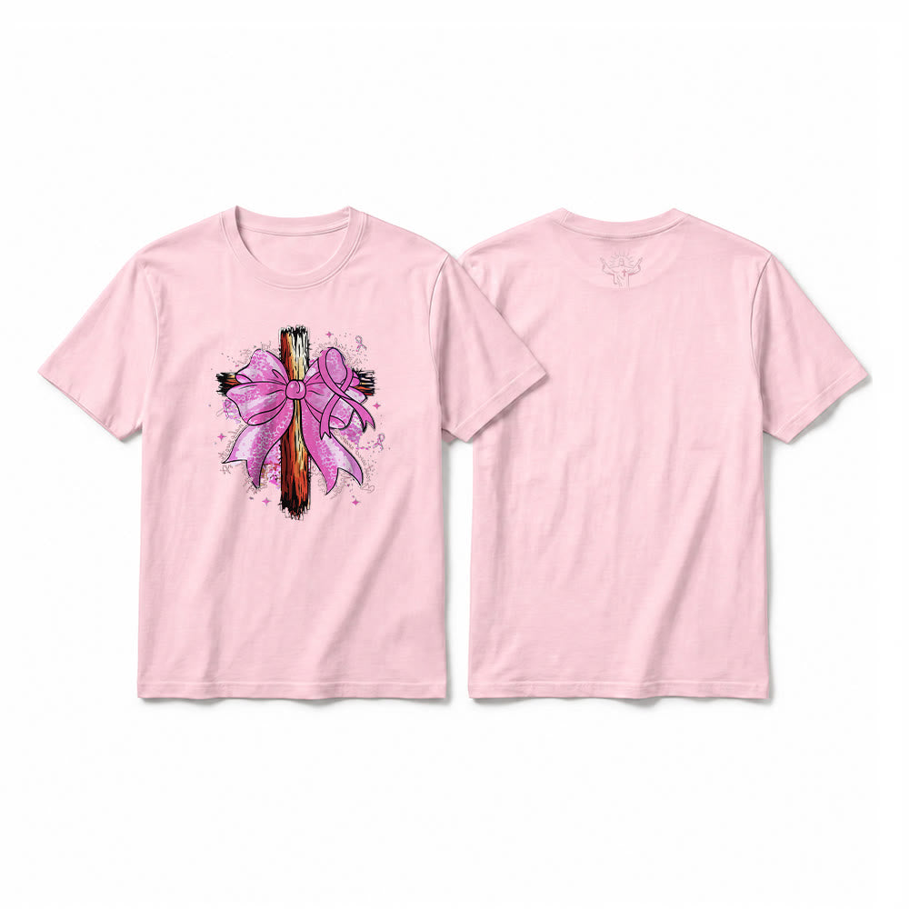 Christianartworkshop Cross with Ribbon & Bow Premium Short Sleeve T-Shirt - Pink - 2XL - image 25
