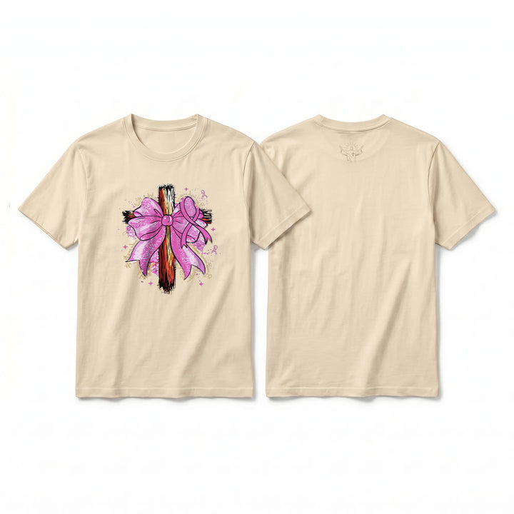 Christianartworkshop Cross with Ribbon & Bow Premium Short Sleeve T-Shirt - Beige - 2XL - image 7