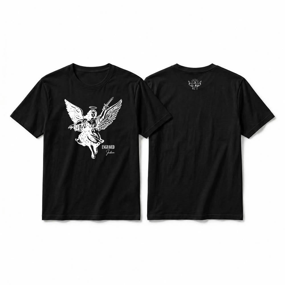 Christianartworkshop "Engraved Joshua" Warrior Angel Premium Short Sleeve T-Shirt - Black - 2XL - image 13