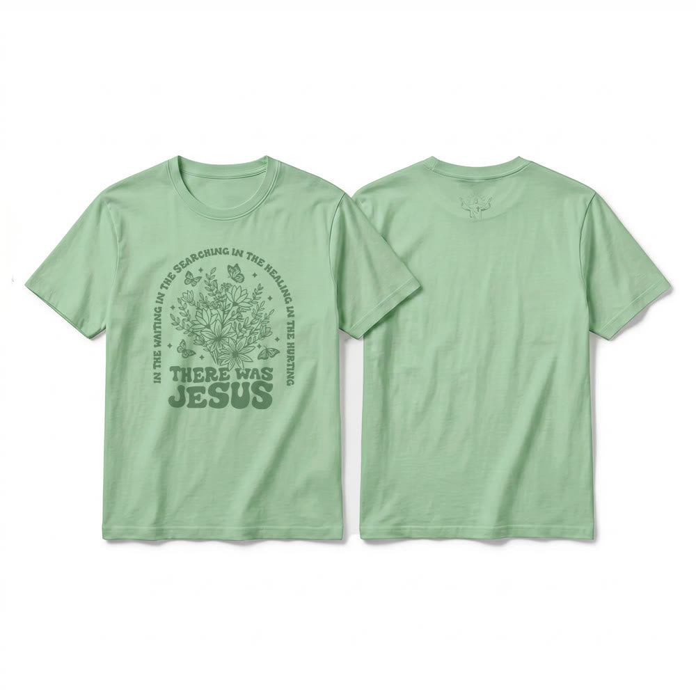 Christianartworkshop "There Was Jesus" Floral & Butterfly Premium Short Sleeve T-Shirt - Light Green - 2XL - image 22