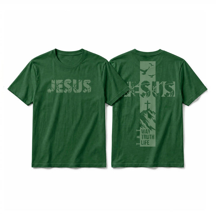 Christianartworkshop "JESUS" Mountain Cross Premium Short Sleeve T-Shirt - Dark Green - 2XL - image 10