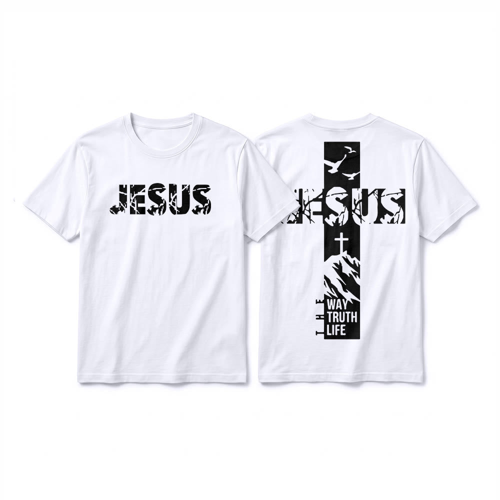 Christianartworkshop "JESUS" Mountain Cross Premium Short Sleeve T-Shirt - White - 2XL - image 7