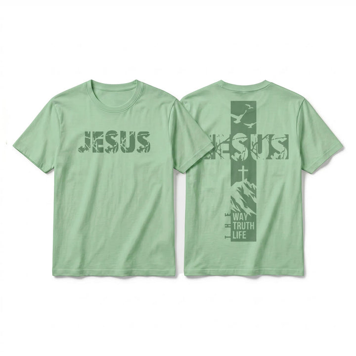 Christianartworkshop "JESUS" Mountain Cross Premium Short Sleeve T-Shirt - Light Green - 2XL - image 22