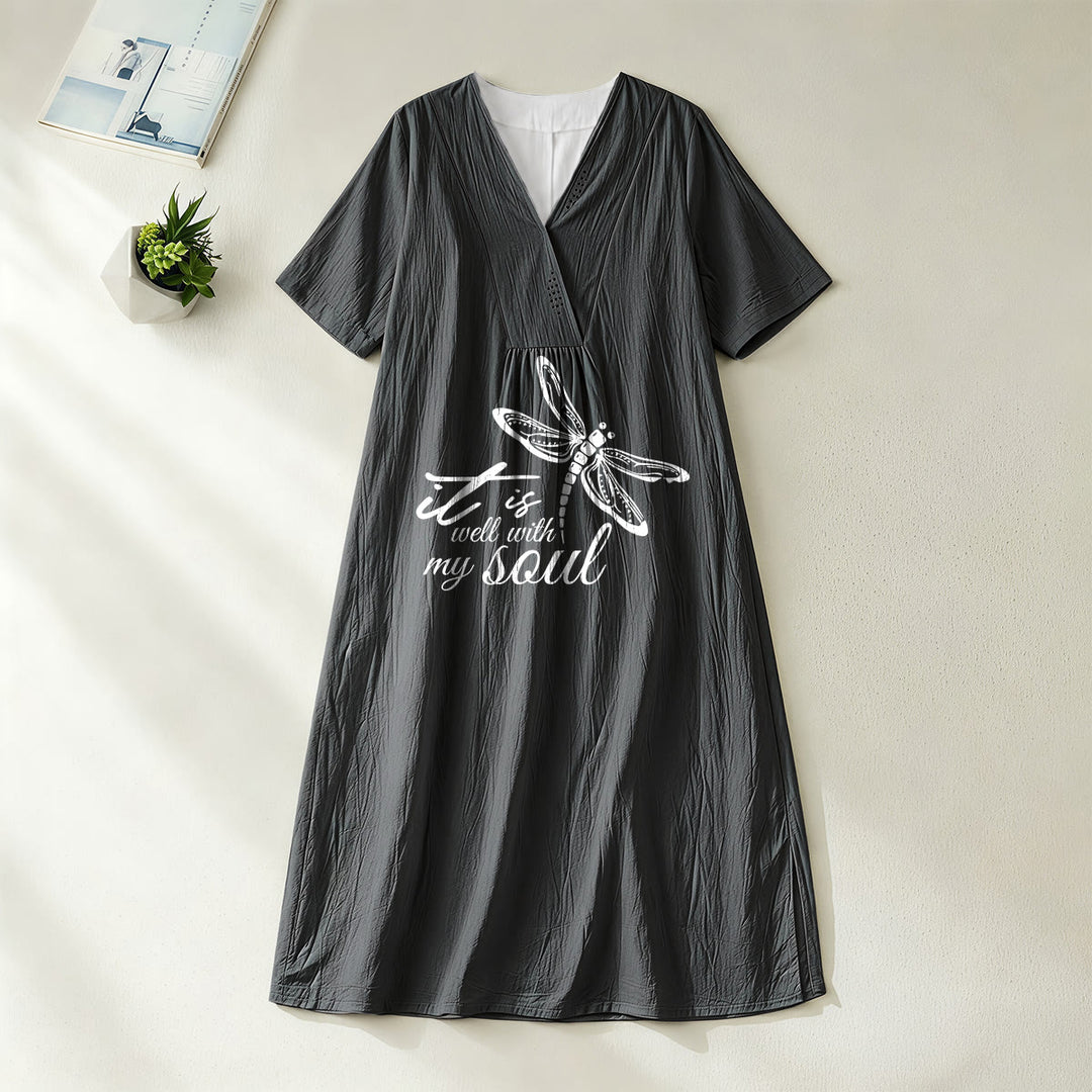 Christianartworkshop Summer Beach Faith Verse Dragonfly V-Neck Short Sleeve Midi Dress - Black - 4XL - image 2