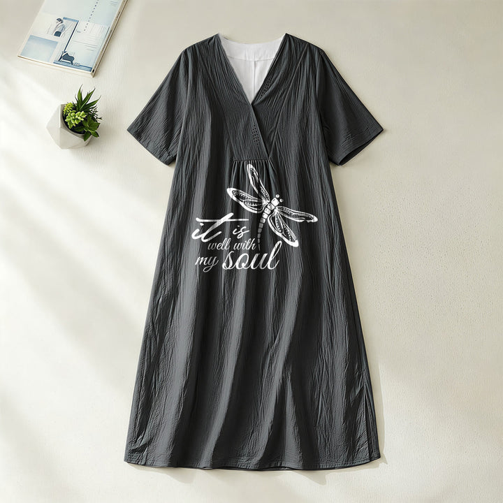 Christianartworkshop Summer Beach Faith Verse Dragonfly V-Neck Short Sleeve Midi Dress - Black - 4XL - image 2